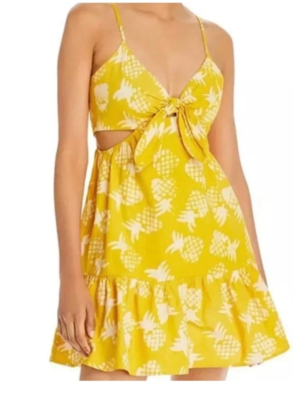 Aqua Yellow Pineapple-Print Tie-Front Dress ☀️🍍💛⭐️
